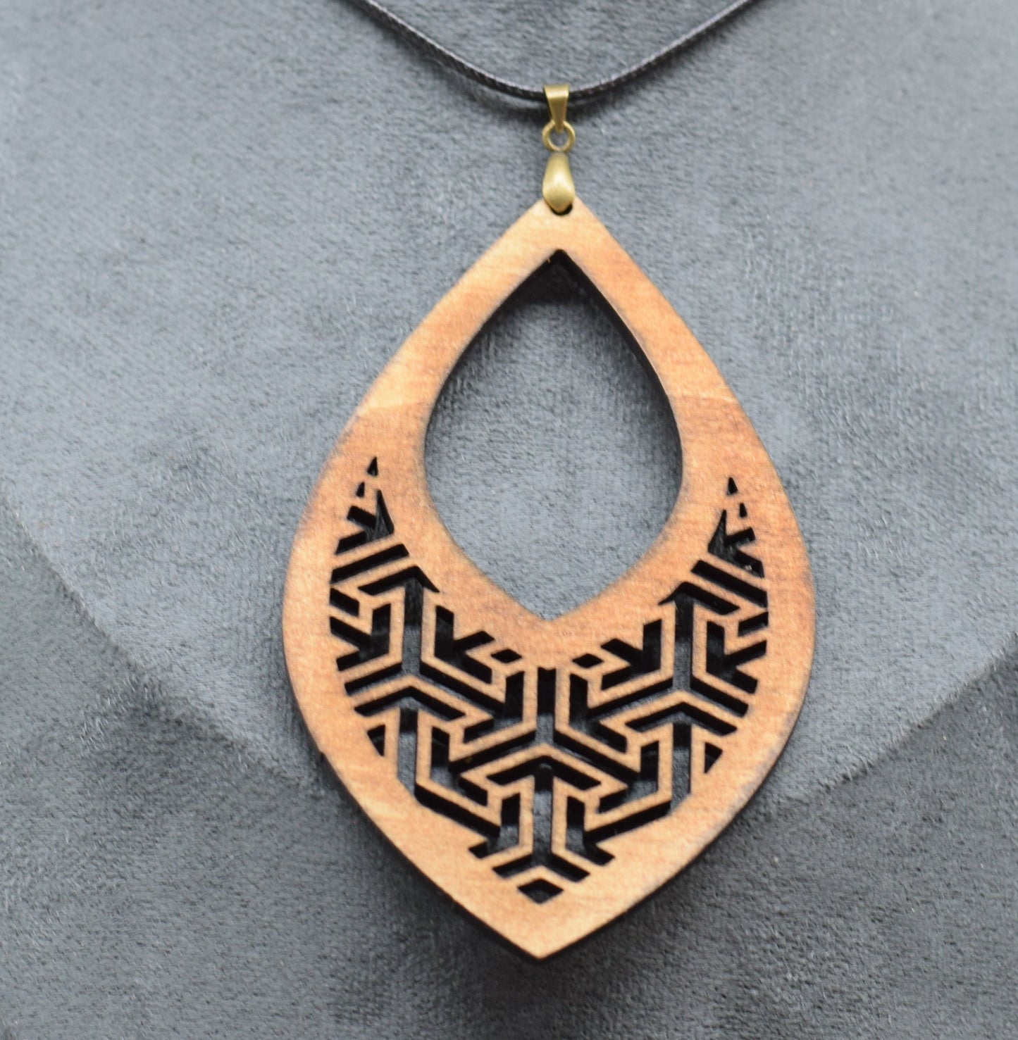 Wooden Pendant on Adjustable Leatherette Necklace