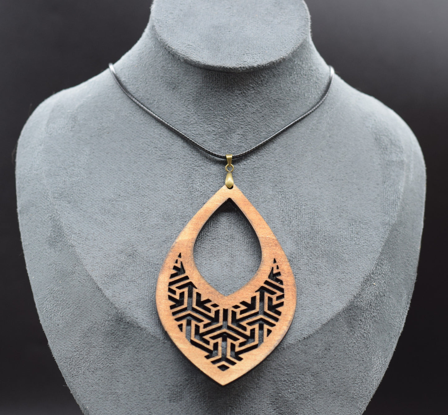 Wooden Pendant on Adjustable Leatherette Necklace