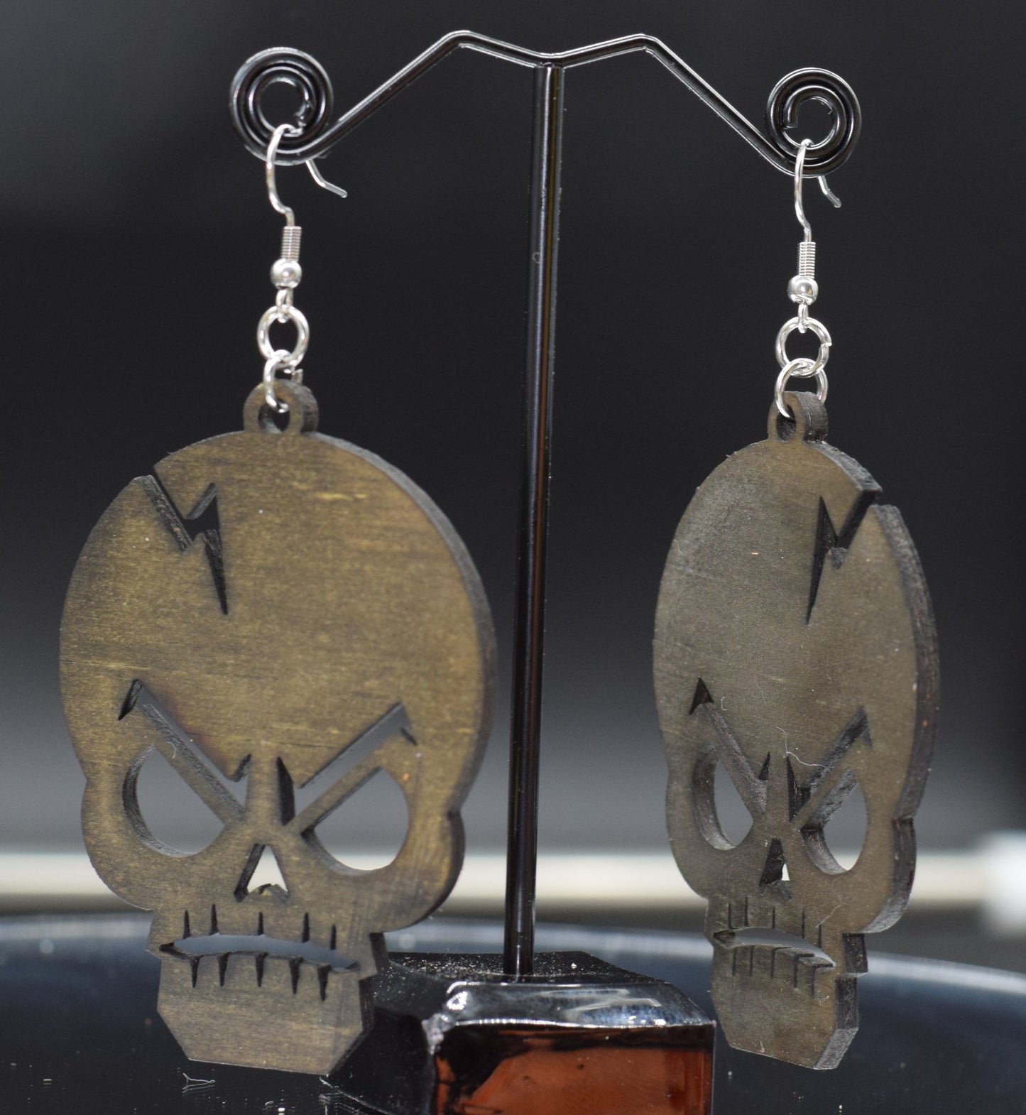 45mm Wooden Skull Earrings on Stainless Steel Hooks