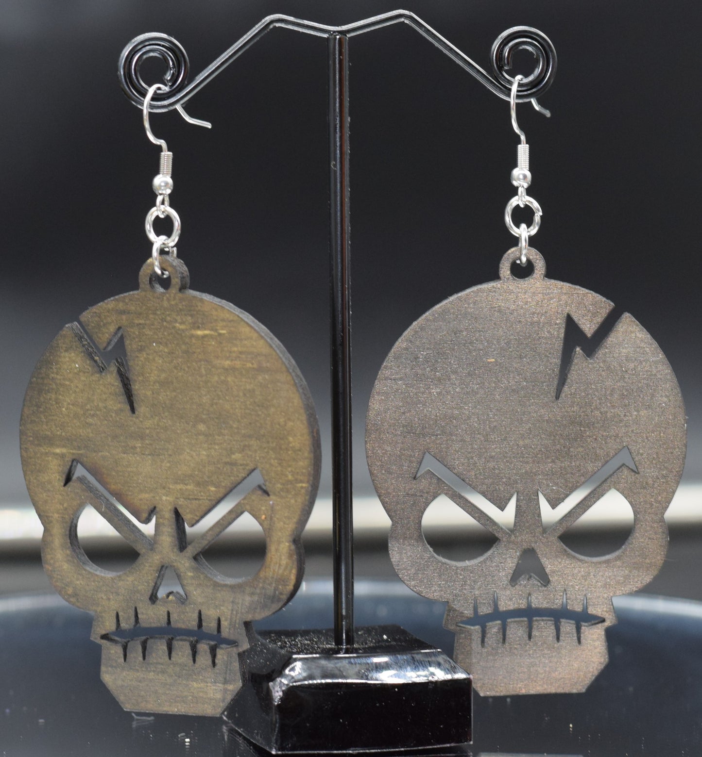 45mm Wooden Skull Earrings on Stainless Steel Hooks