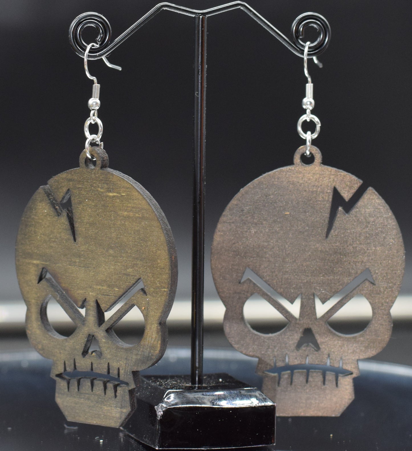 45mm Wooden Skull Earrings on Stainless Steel Hooks