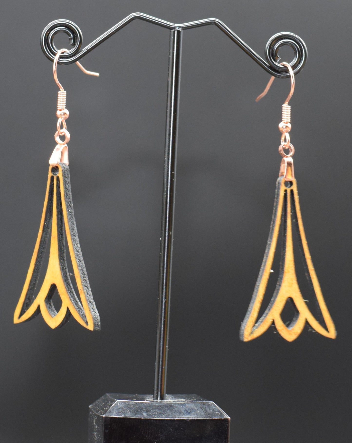 60mm Wooden Pine and Rose Chandelier Earrings on Stainless Steel Hooks