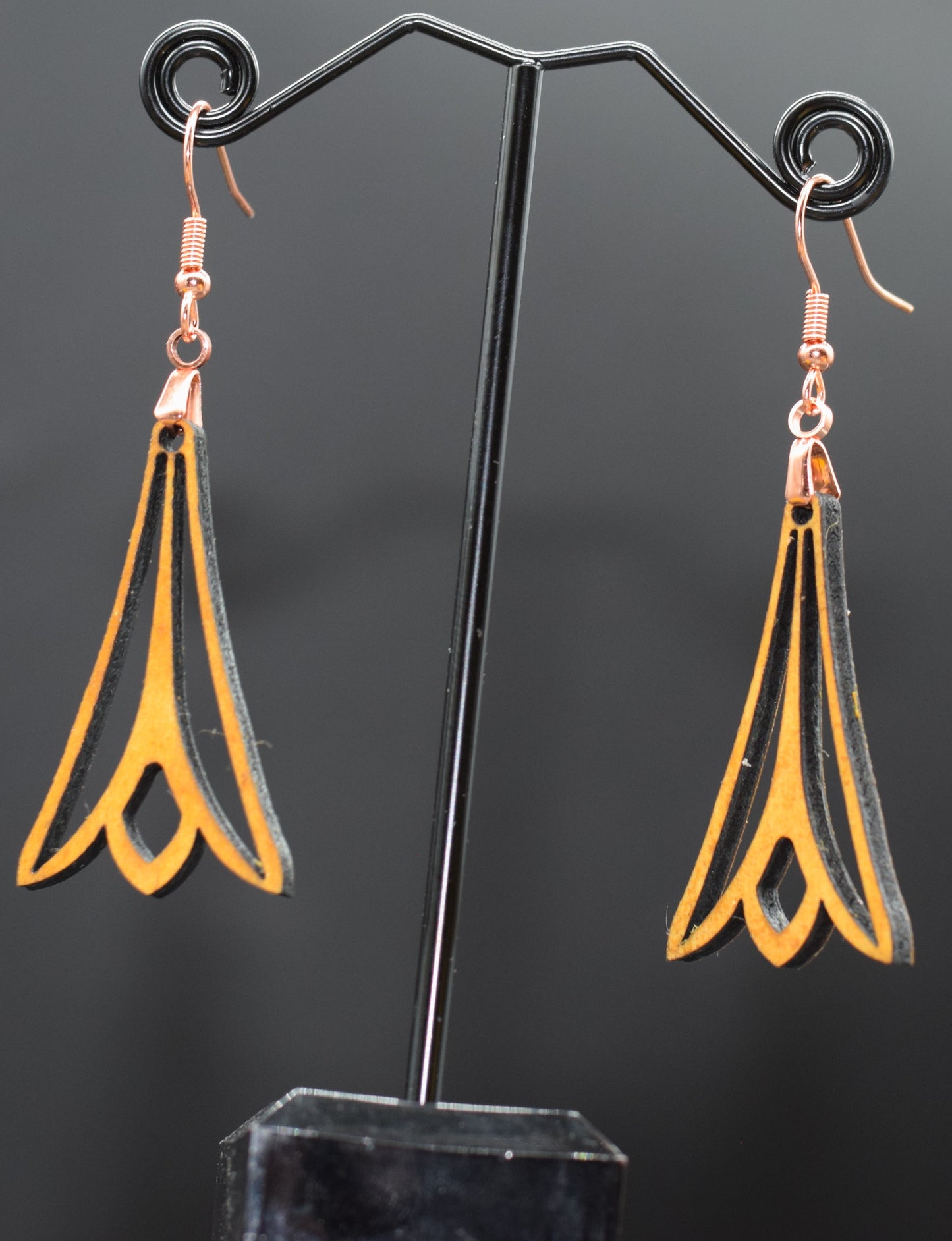 60mm Wooden Pine and Rose Chandelier Earrings on Stainless Steel Hooks