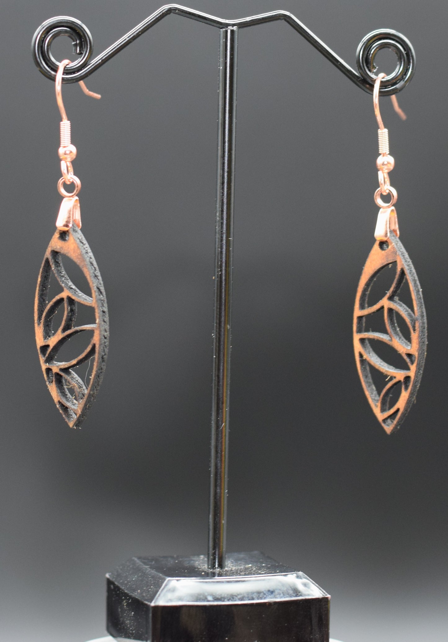 30mm Wooden Leaf Earrings on Stainless Steel Hooks