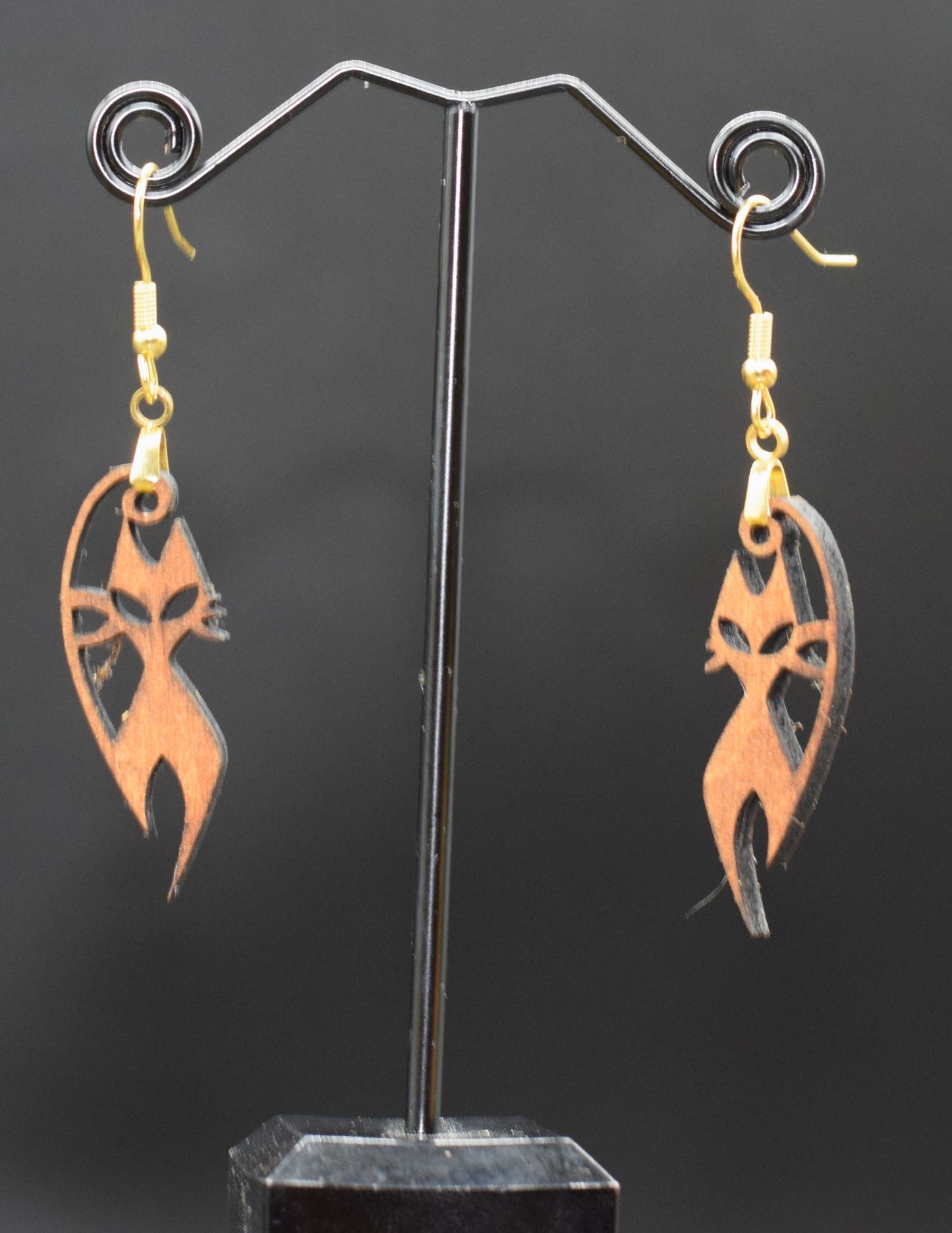 38mm Wooden Cat Earrings on Stainless Steel Hooks