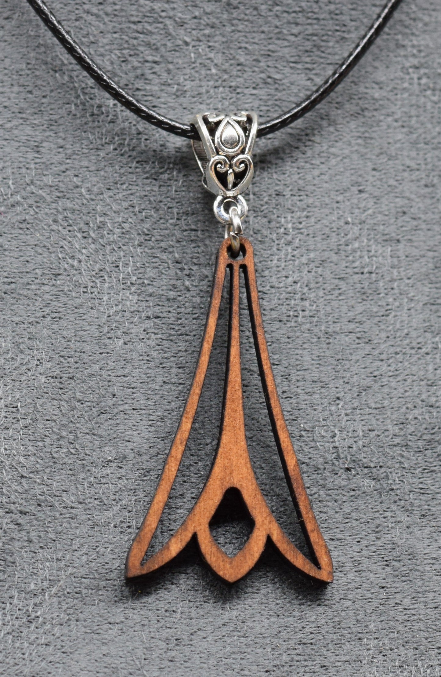 Wooden Tulip Pendant on Adjustable Leatherette Necklace