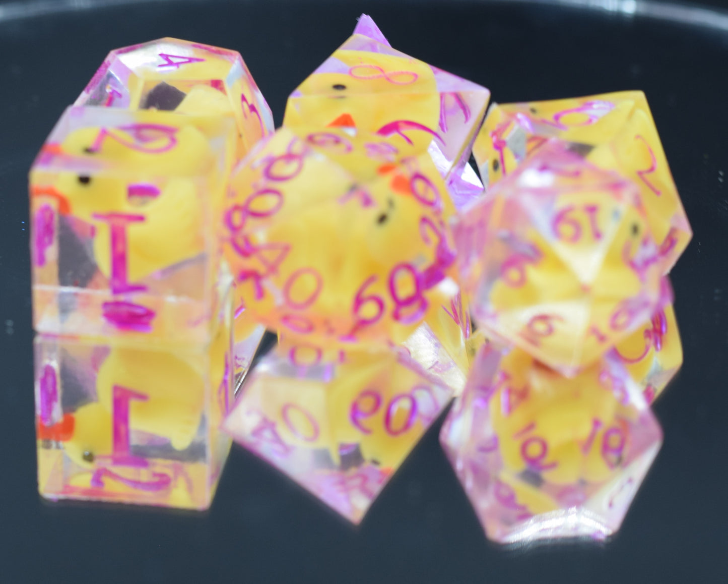 7pc Clear Rubber Duck Sharp Edge Hand Made Dice Set