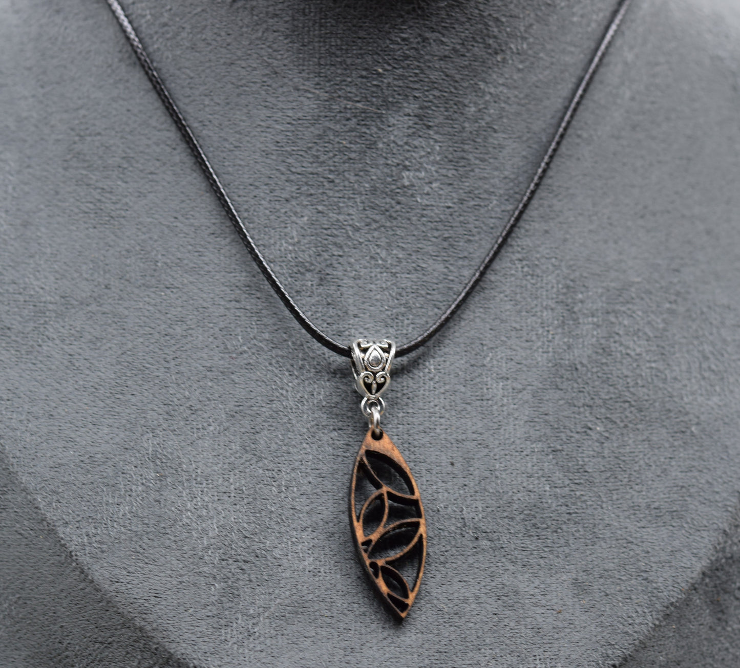 Wooden leaf Pendant on Adjustable Leatherette Necklace