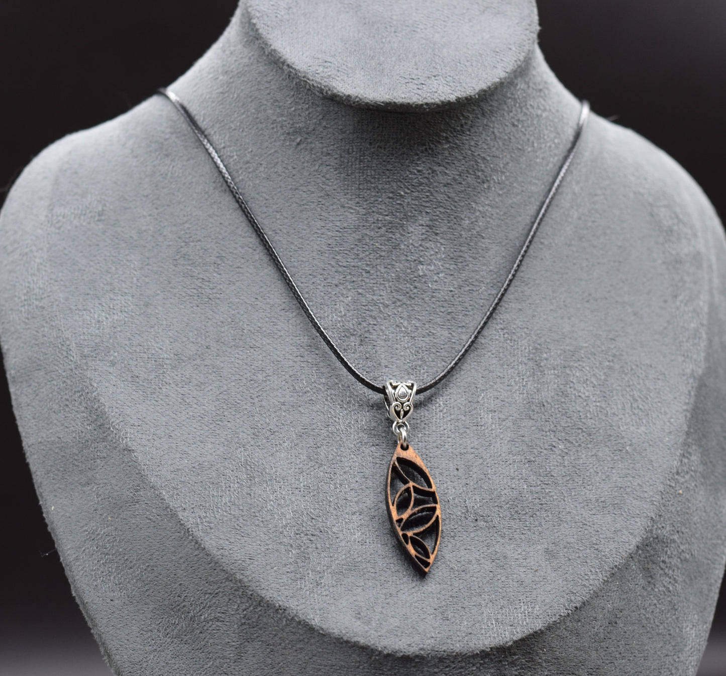 Wooden leaf Pendant on Adjustable Leatherette Necklace