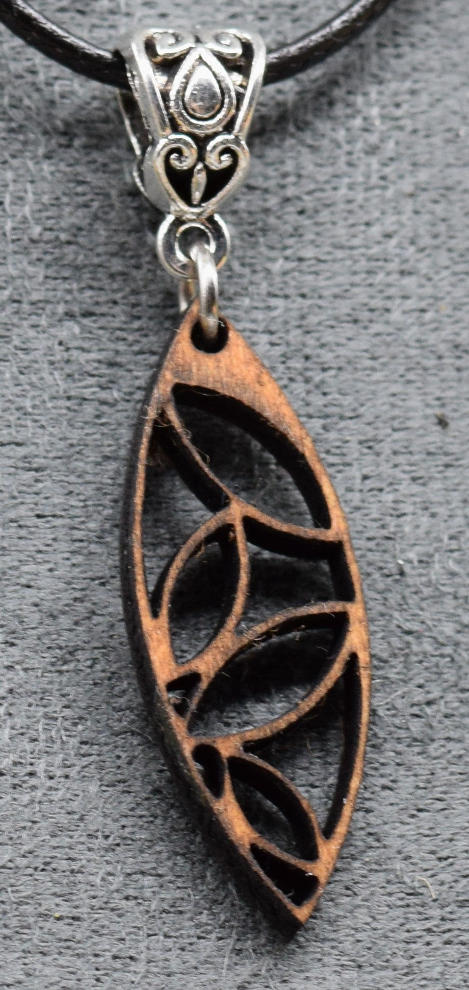 Wooden leaf Pendant on Adjustable Leatherette Necklace
