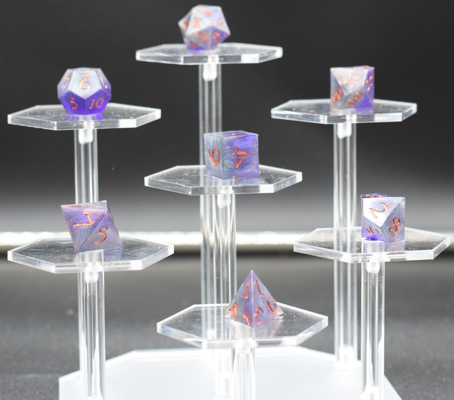 7pc Purple and Stone Sharp Edge Hand Made Dice Set