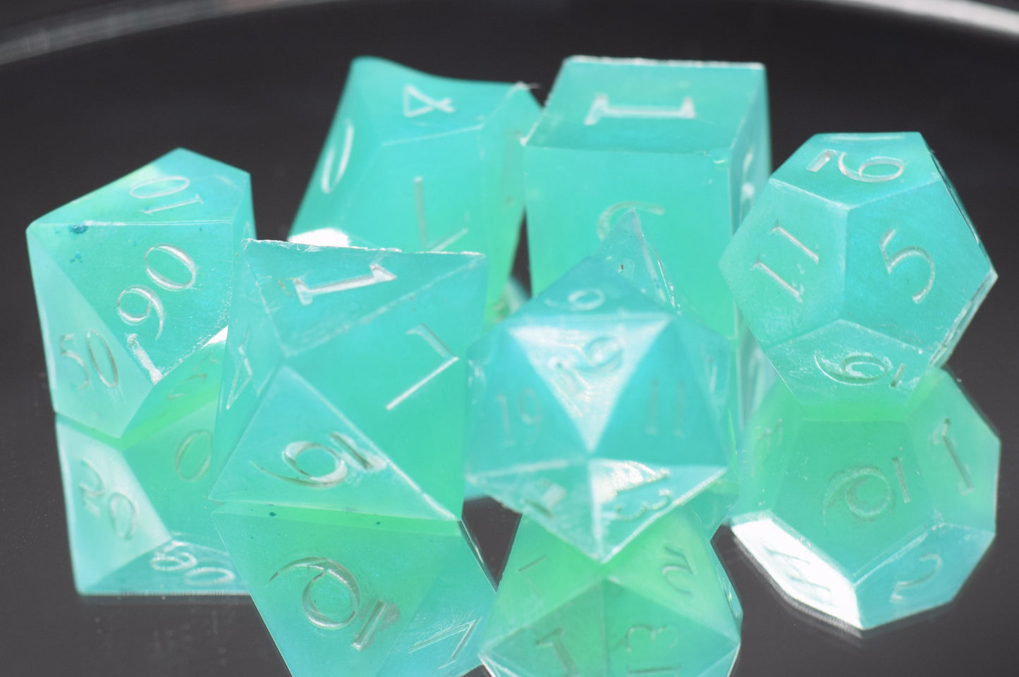 7pc Mystic Teal Sharp Edge Hand Made Dice Set