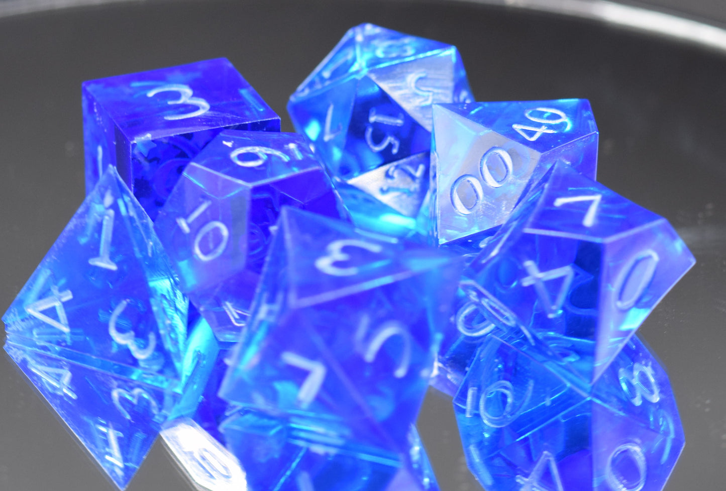 7pc Starry Blue Sharp Edge Hand Made Dice Set