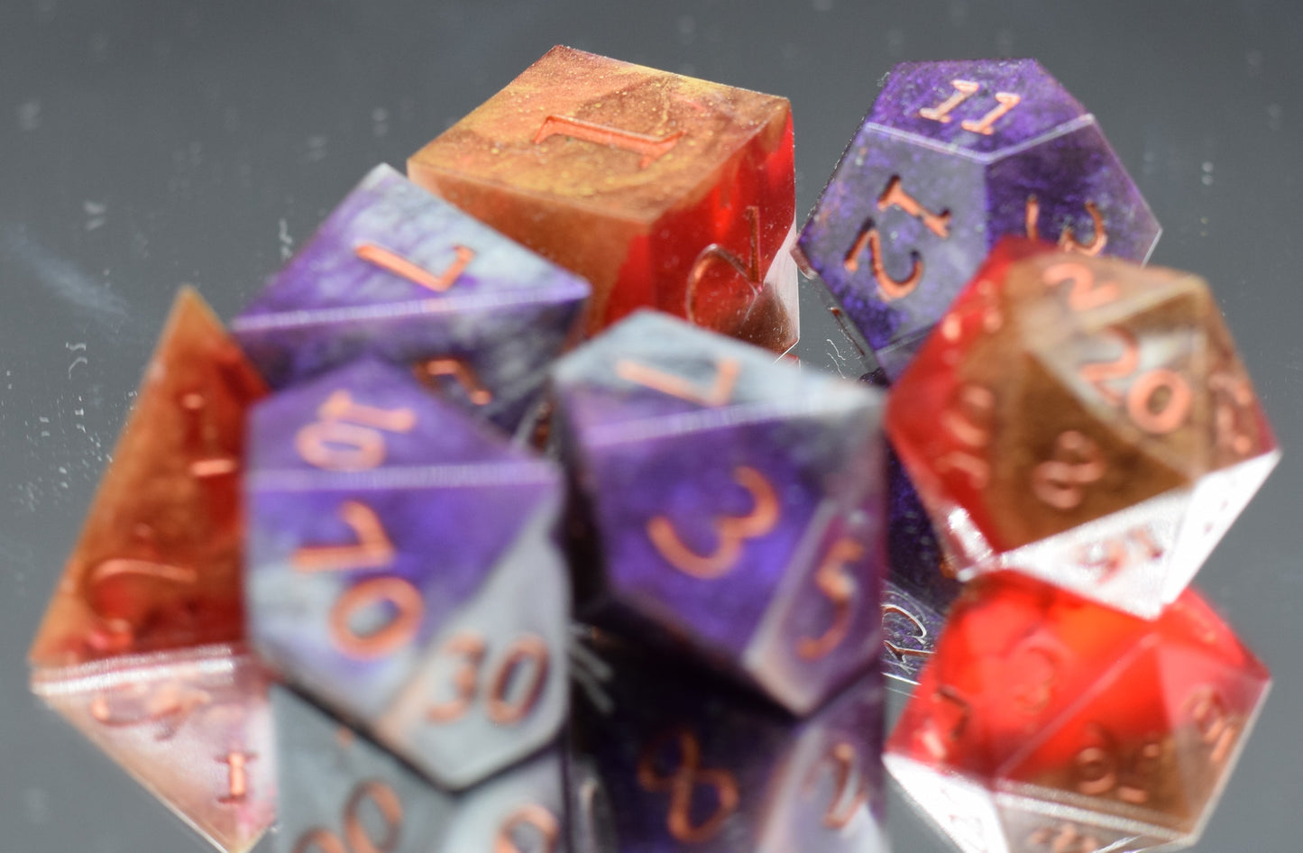 7pc Fire and Brimstone Sharp Edge Hand Made Dice Set