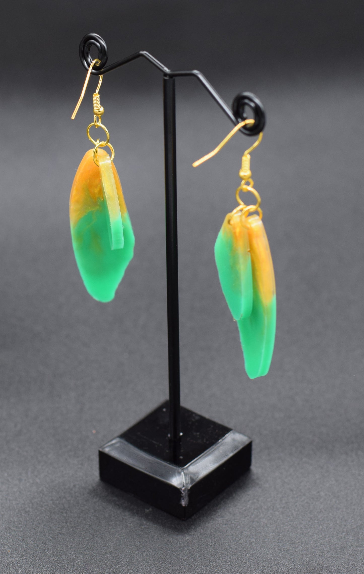 Fae Wings Resin Earrings in Green and Gold