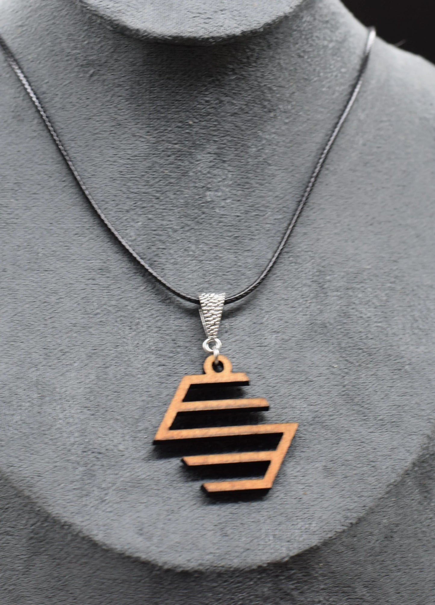 Wooden Hex Pendant on Adjustable Leatherette Necklace