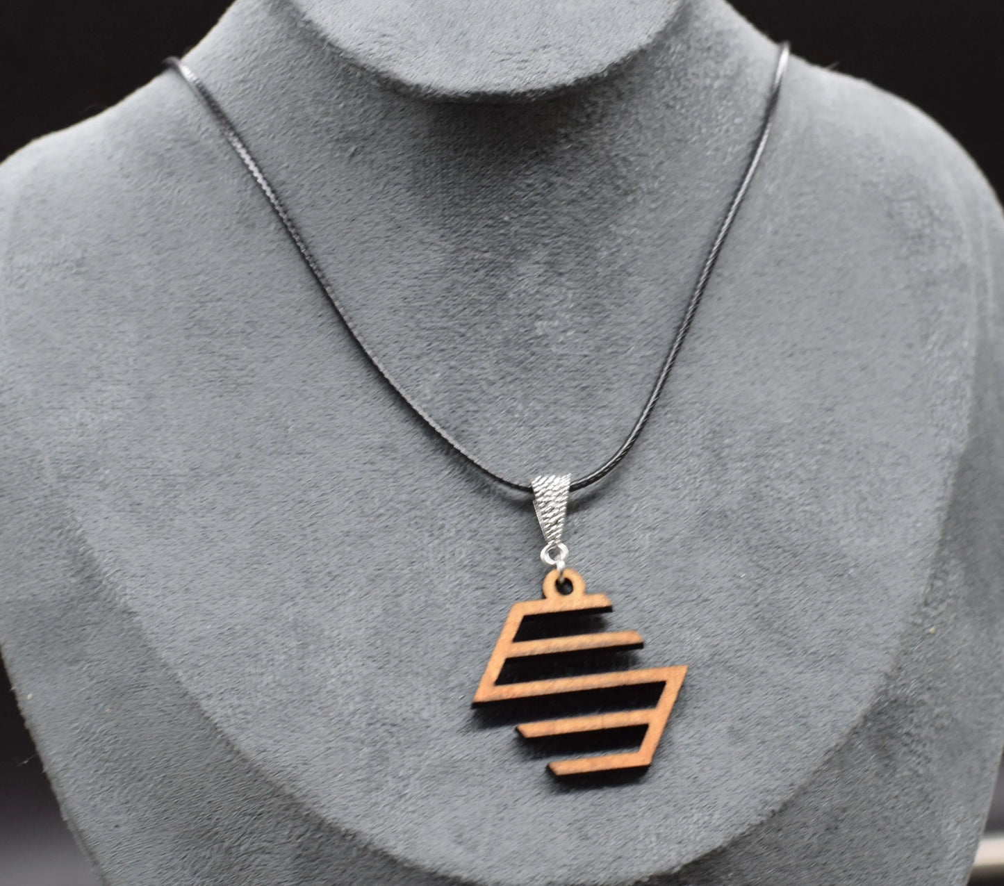 Wooden Hex Pendant on Adjustable Leatherette Necklace