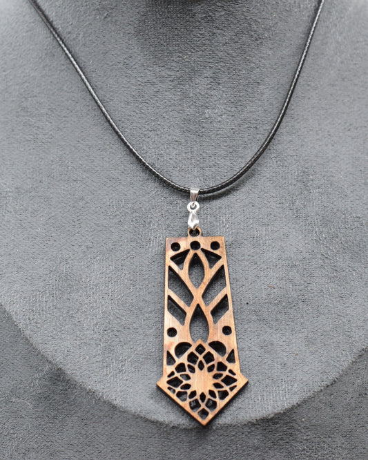 Wooden Stained Glass Style Pendant on Adjustable Leatherette Necklace