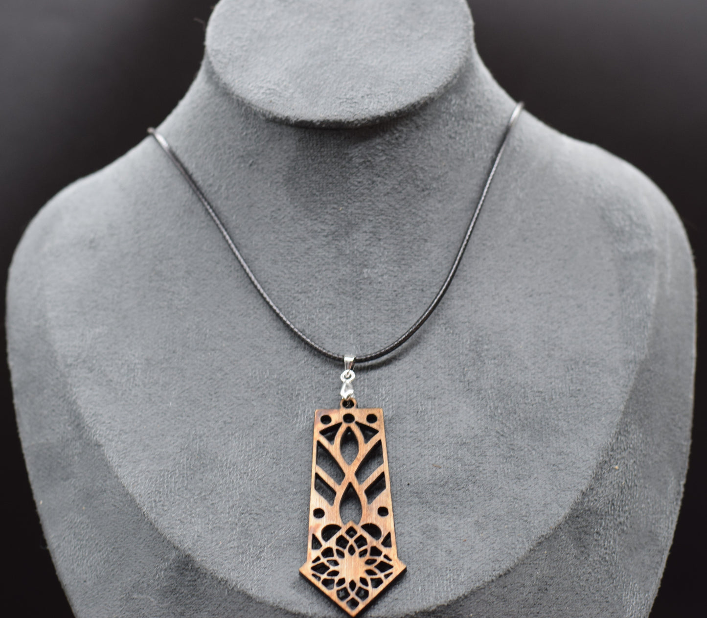 Wooden Stained Glass Style Pendant on Adjustable Leatherette Necklace