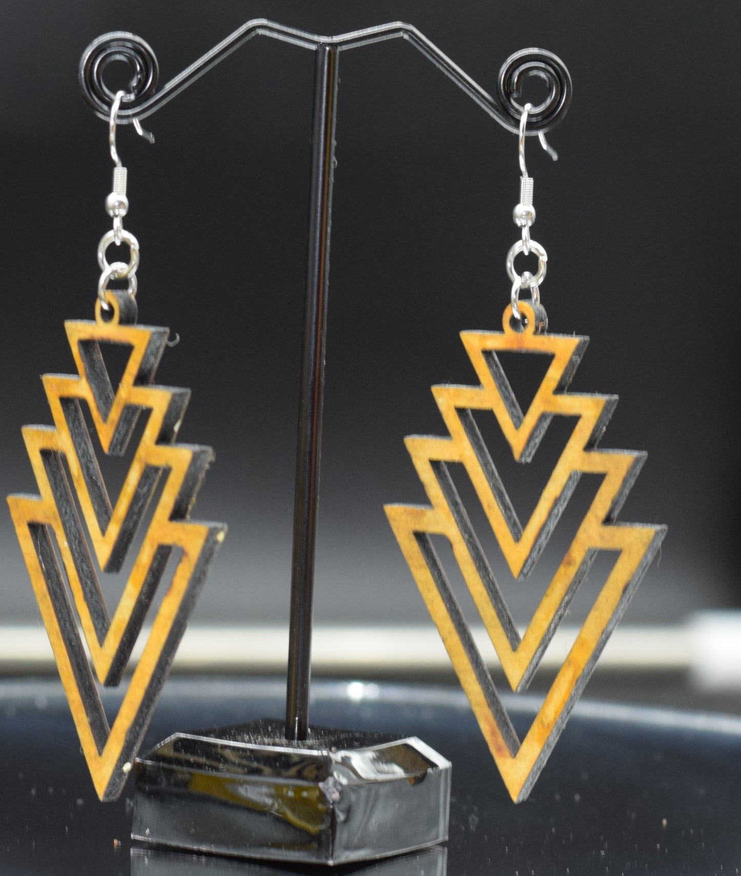 55mm Wooden Art Deco Earrings on Stainless Steel Hooks