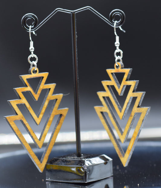 55mm Wooden Art Deco Earrings on Stainless Steel Hooks