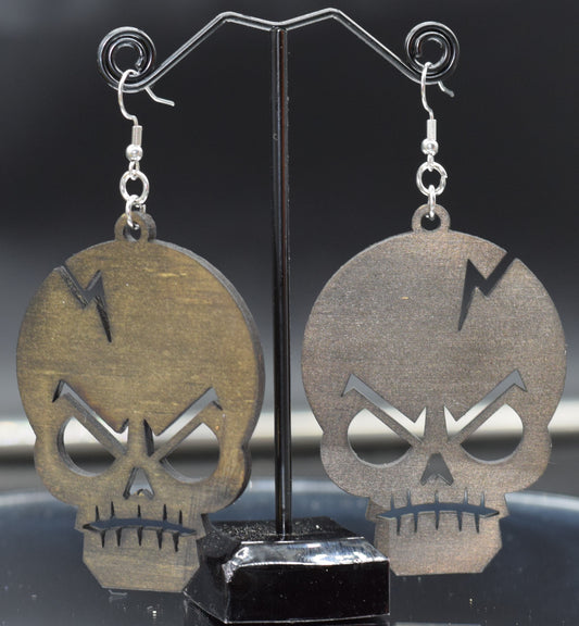 45mm Wooden Skull Earrings on Stainless Steel Hooks