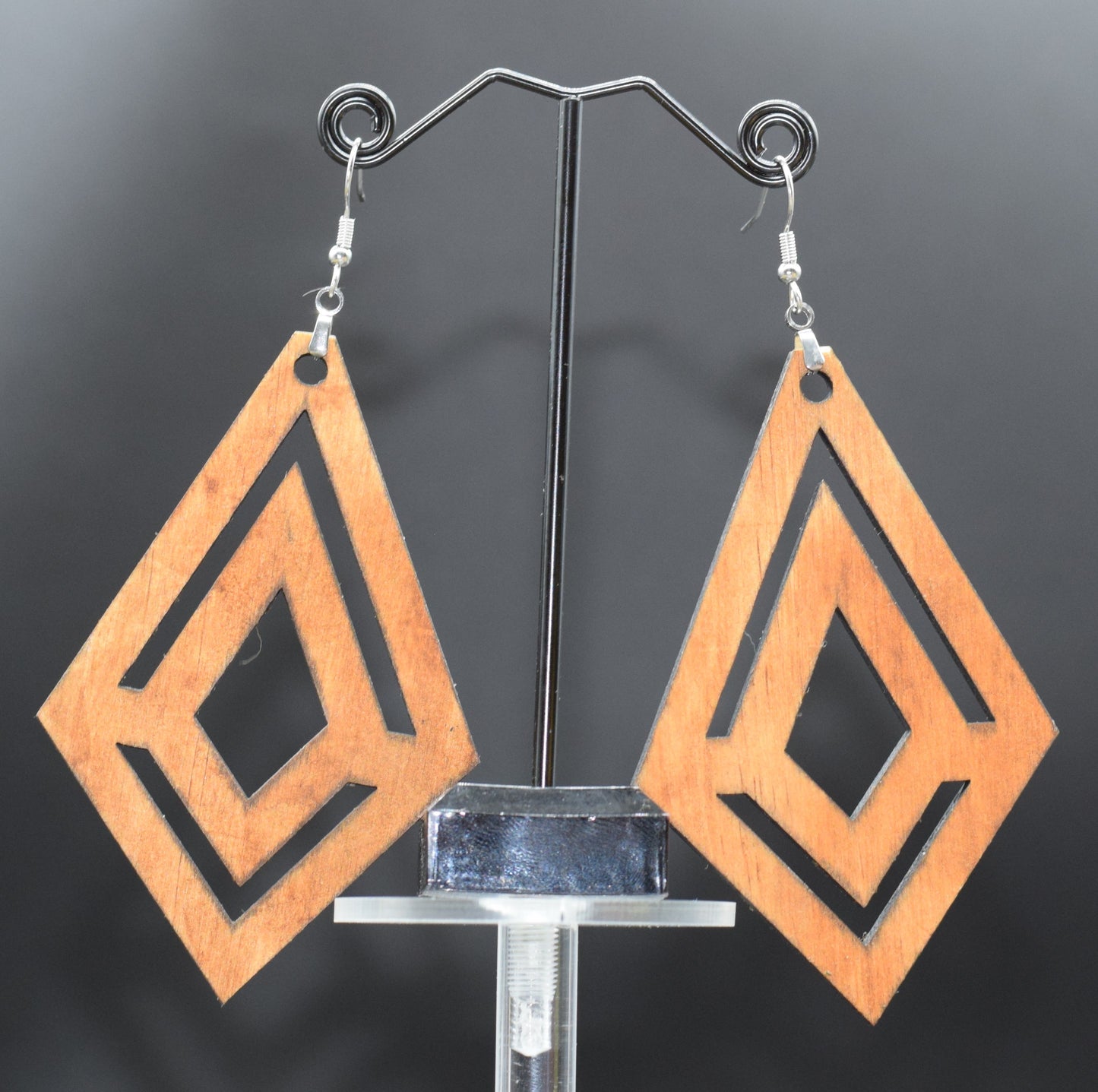 90mm Diamond Drop Wooden Earrings on Stainless Steel Hooks