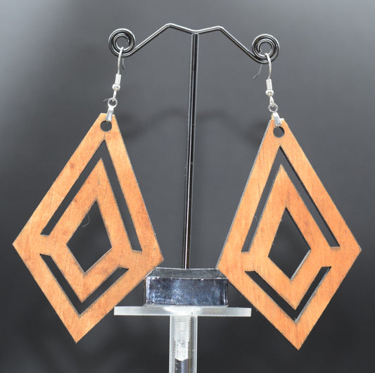 90mm Diamond Drop Wooden Earrings on Stainless Steel Hooks