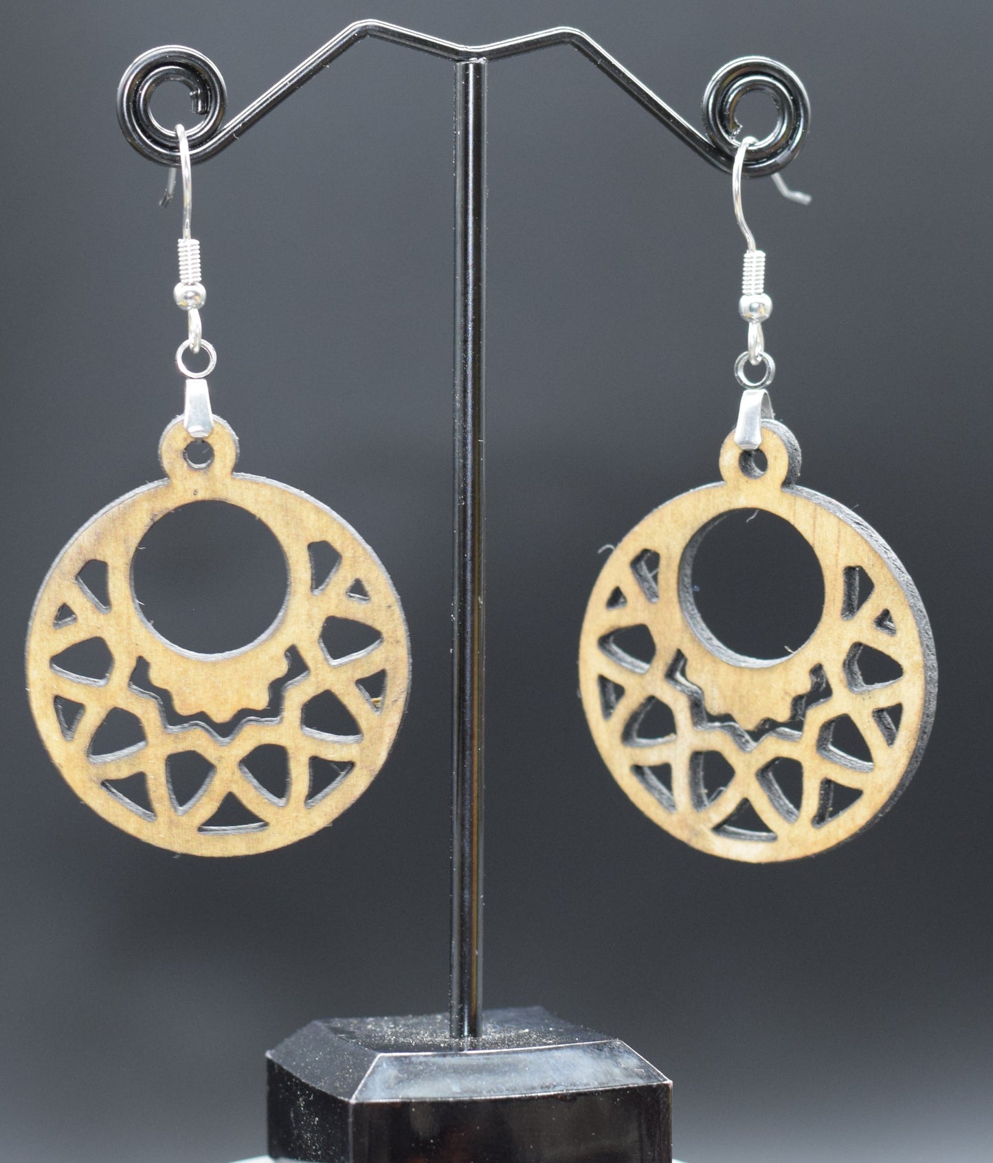 55mm Wooden Mandala Earrings on Stainless Steel Hooks