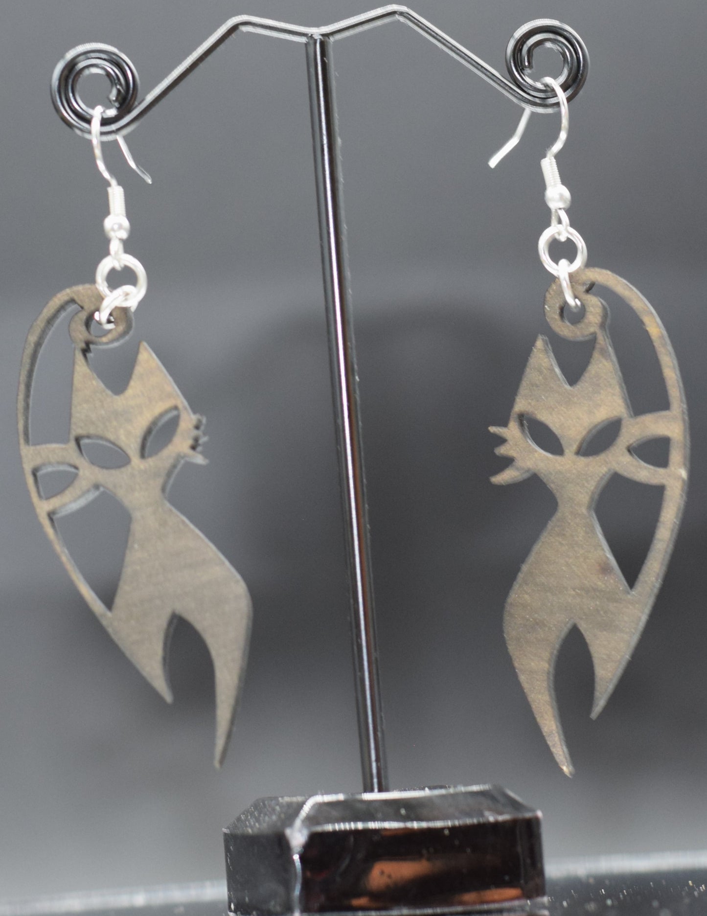 45mm Wooden Cat Earrings on Stainless Steel Hooks