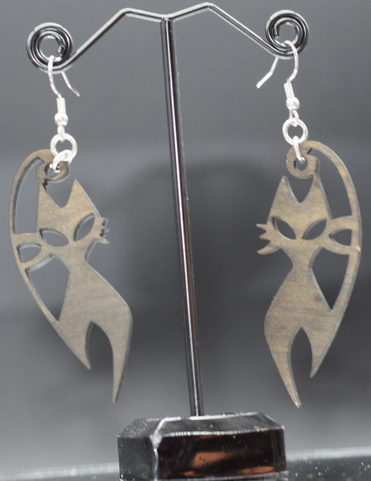 45mm Wooden Cat Earrings on Stainless Steel Hooks