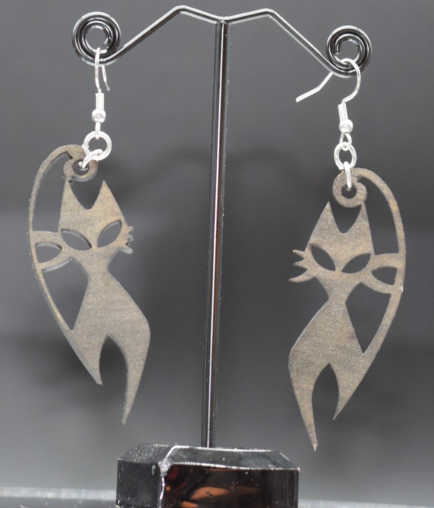45mm Wooden Cat Earrings on Stainless Steel Hooks