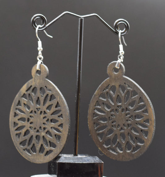 65mm Wooden Dreamcatcher Earrings on Stainless Steel Hooks