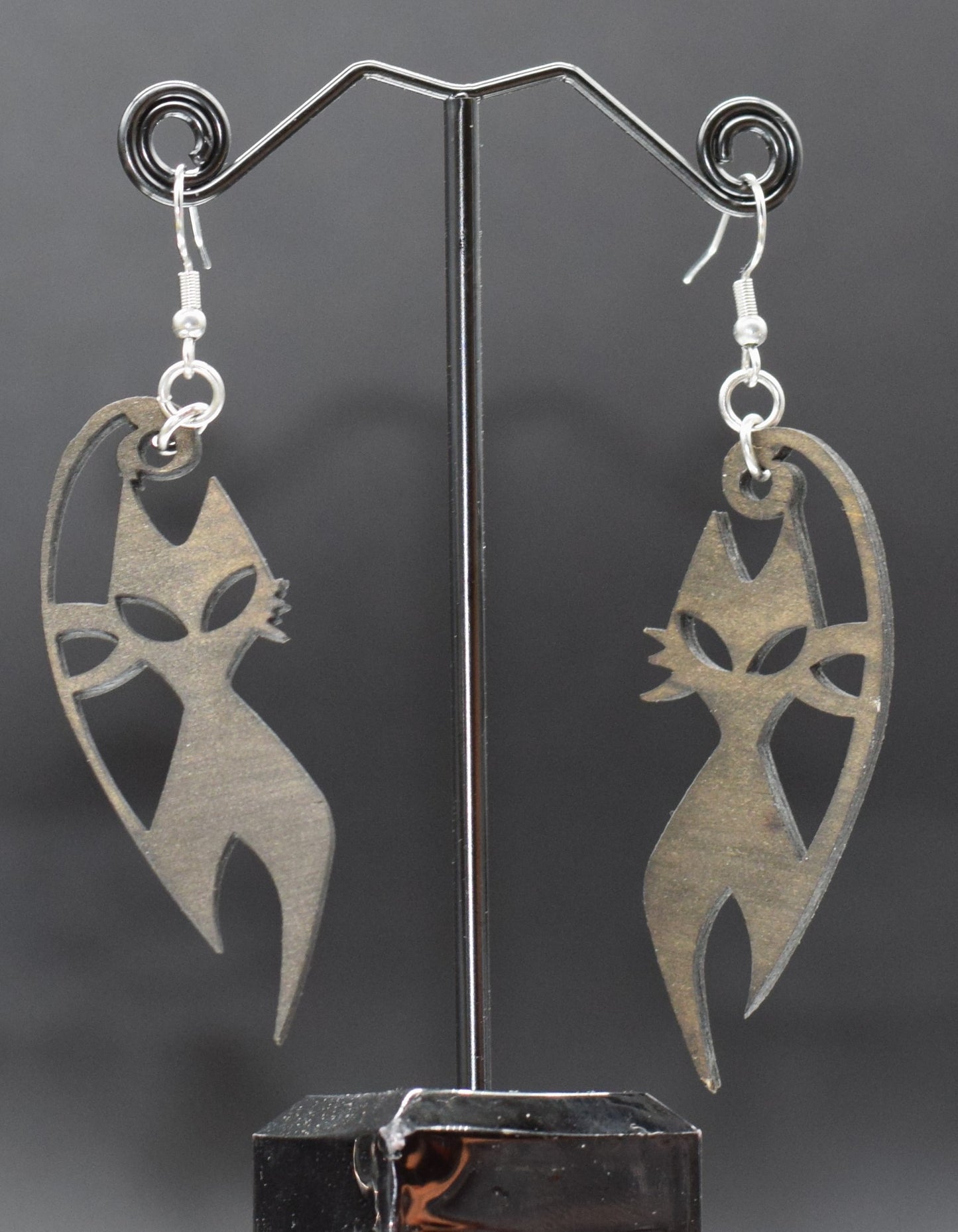 45mm Wooden Cat Earrings on Stainless Steel Hooks