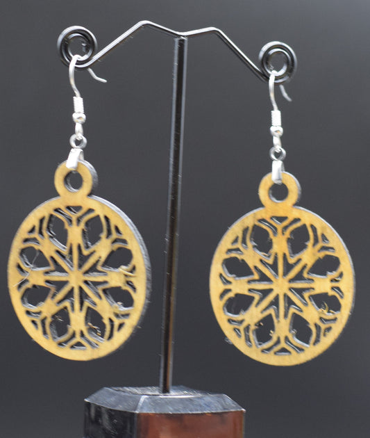 40mm Wooden Mandala Earrings on Stainless Steel Hooks
