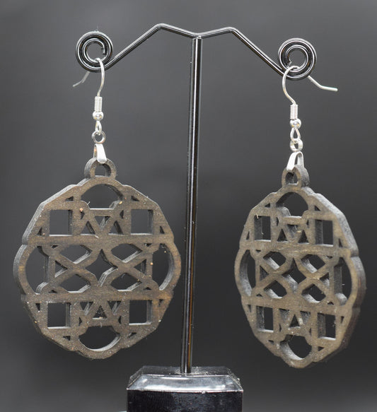 50mm Wooden Mandala Earrings on Stainless Steel Hooks
