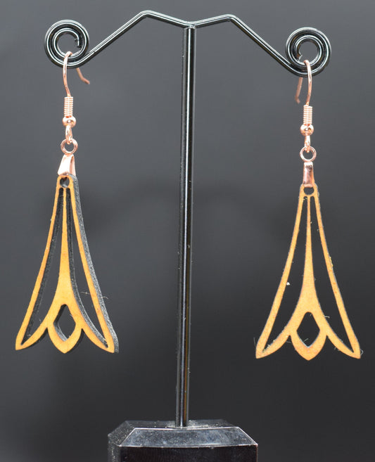 60mm Wooden Pine and Rose Chandelier Earrings on Stainless Steel Hooks