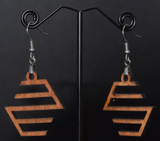 35mm Wooden Hex Earrings on Stainless Steel Hooks
