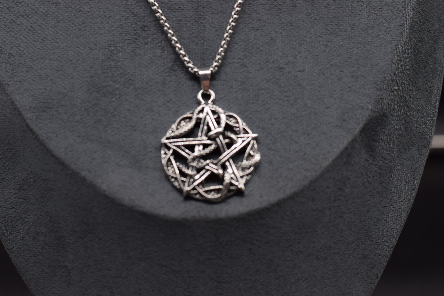 Serpent and Pentagram Pendant with Stainless Steel Chain