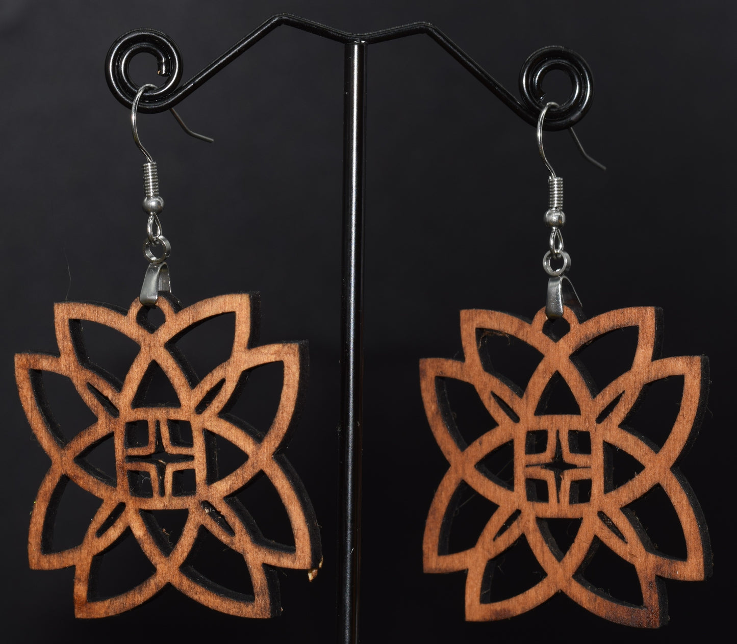 55mm Wooden Double Infinity Knot Earrings on Stainless Steel Hooks