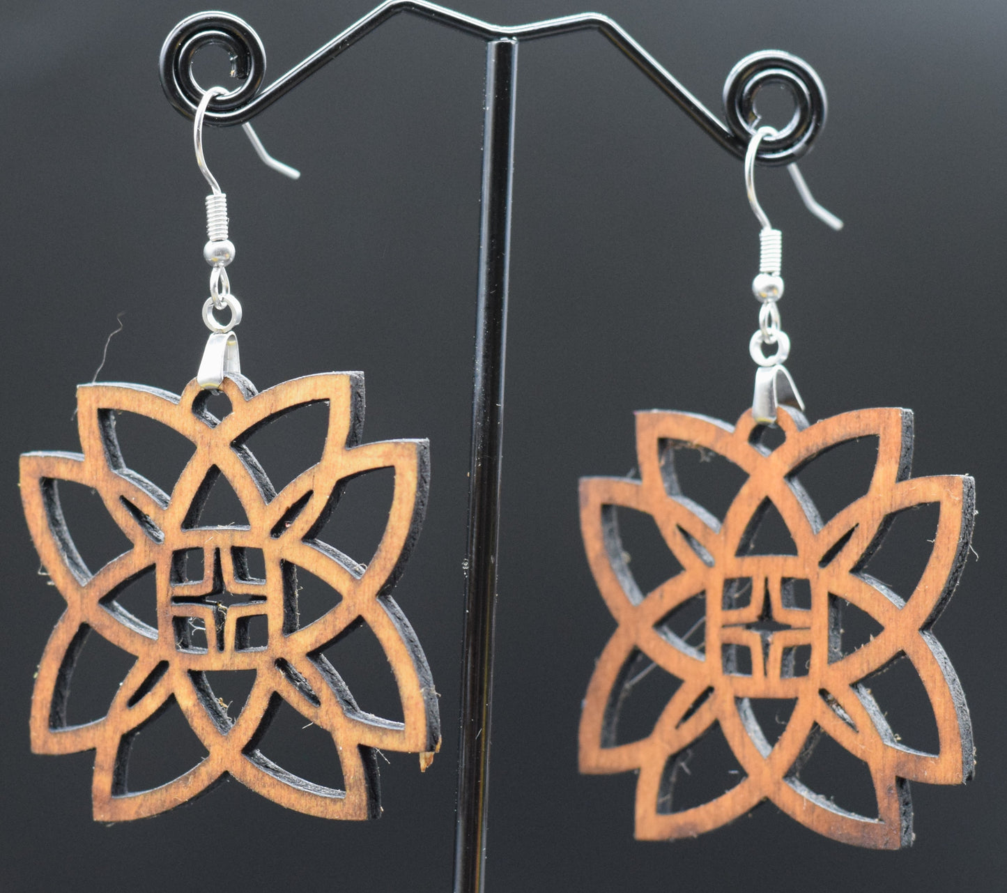 55mm Wooden Double Infinity Knot Earrings on Stainless Steel Hooks