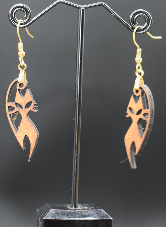 38mm Wooden Cat Earrings on Stainless Steel Hooks