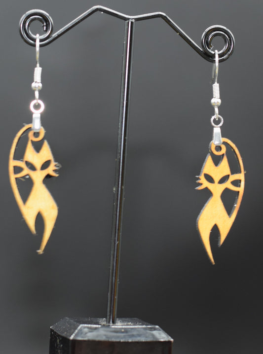 38mm Wooden Kitty Earrings on Stainless Steel Hooks