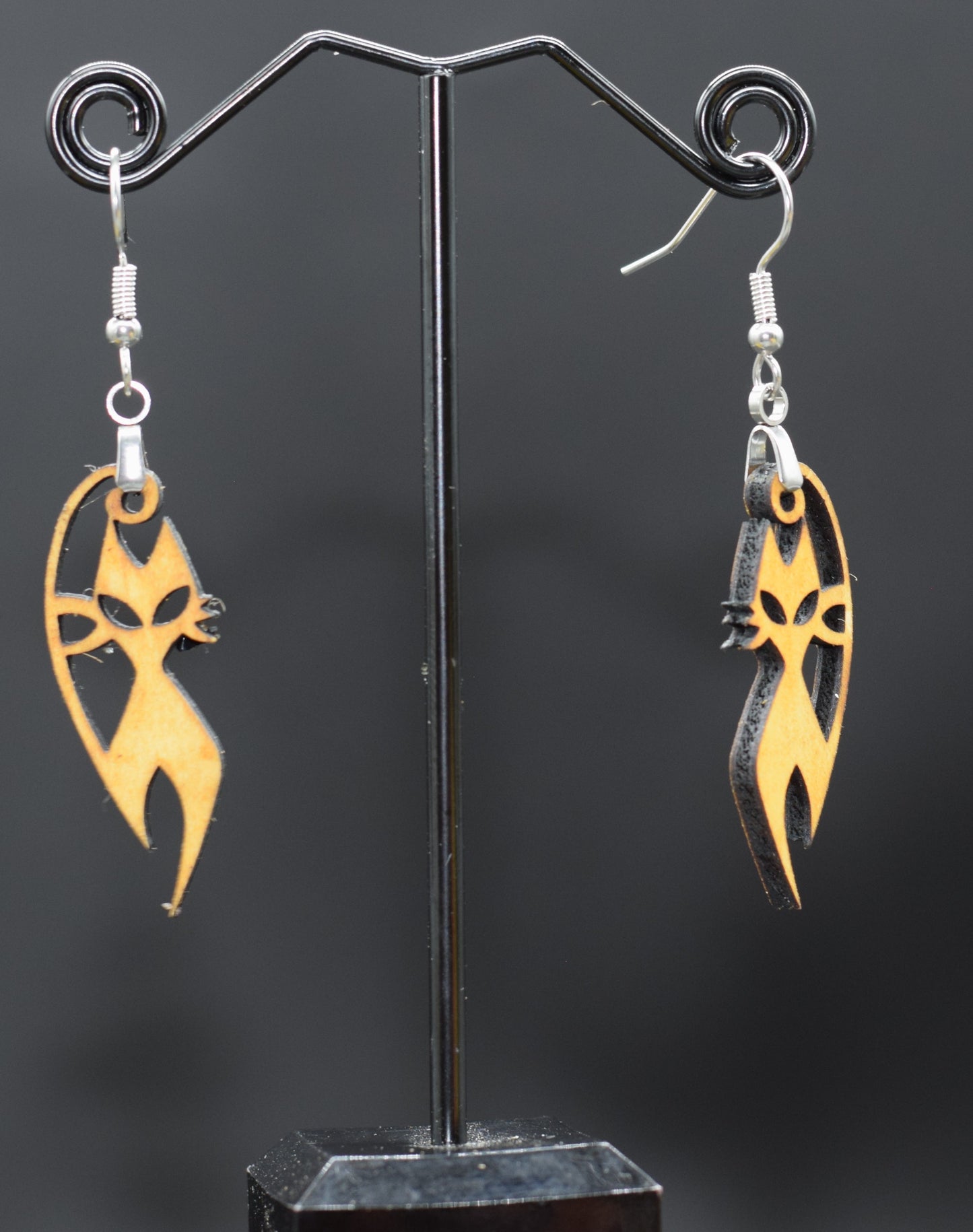 38mm Wooden Kitty Earrings on Stainless Steel Hooks