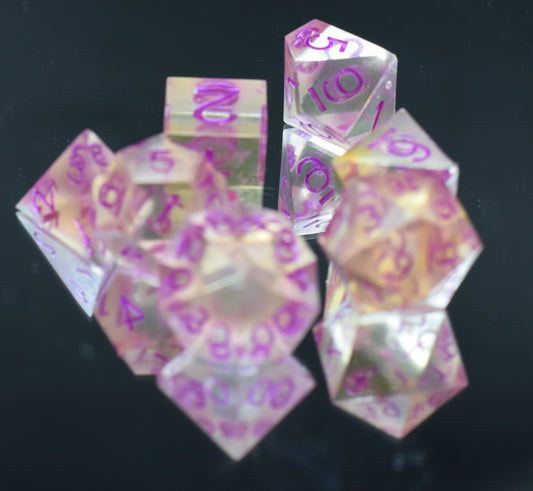 7pc Clear Sharp Edge Hand Made Dice Set