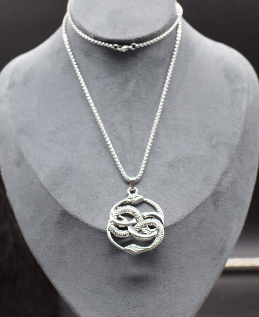 Twin Snakes Pendant with Stainless Steel Chain 55cm