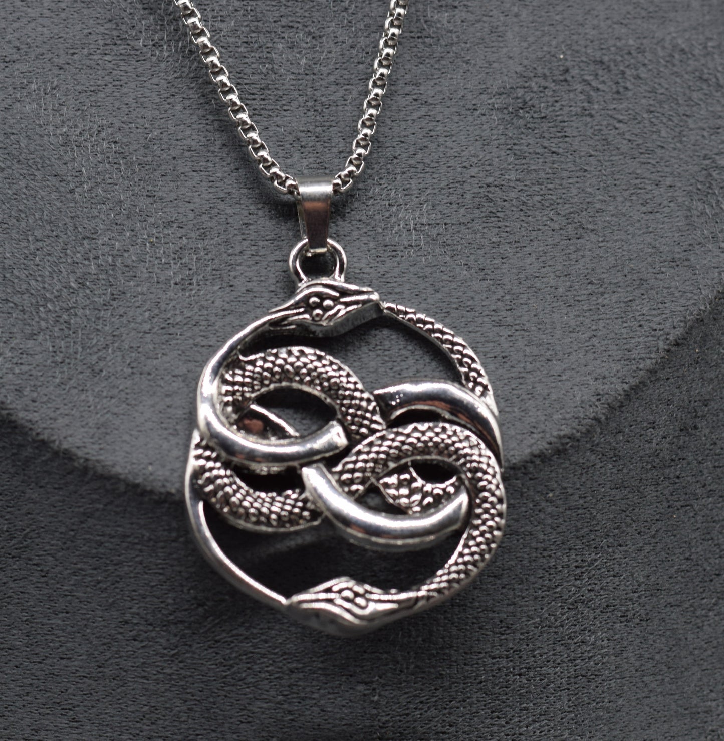 Twin Snakes Pendant with Stainless Steel Chain 55cm