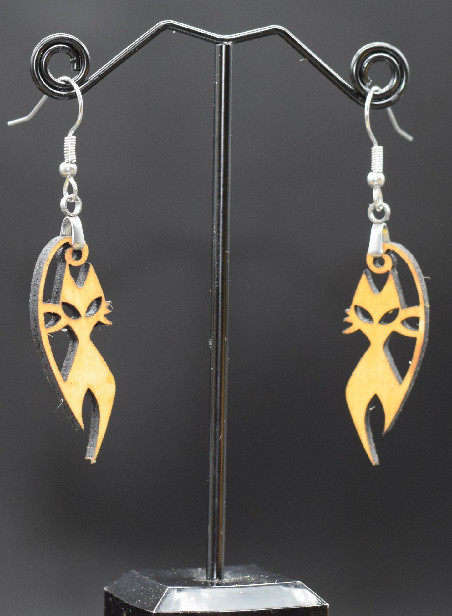 38mm Wooden Kitty Earrings on Stainless Steel Hooks
