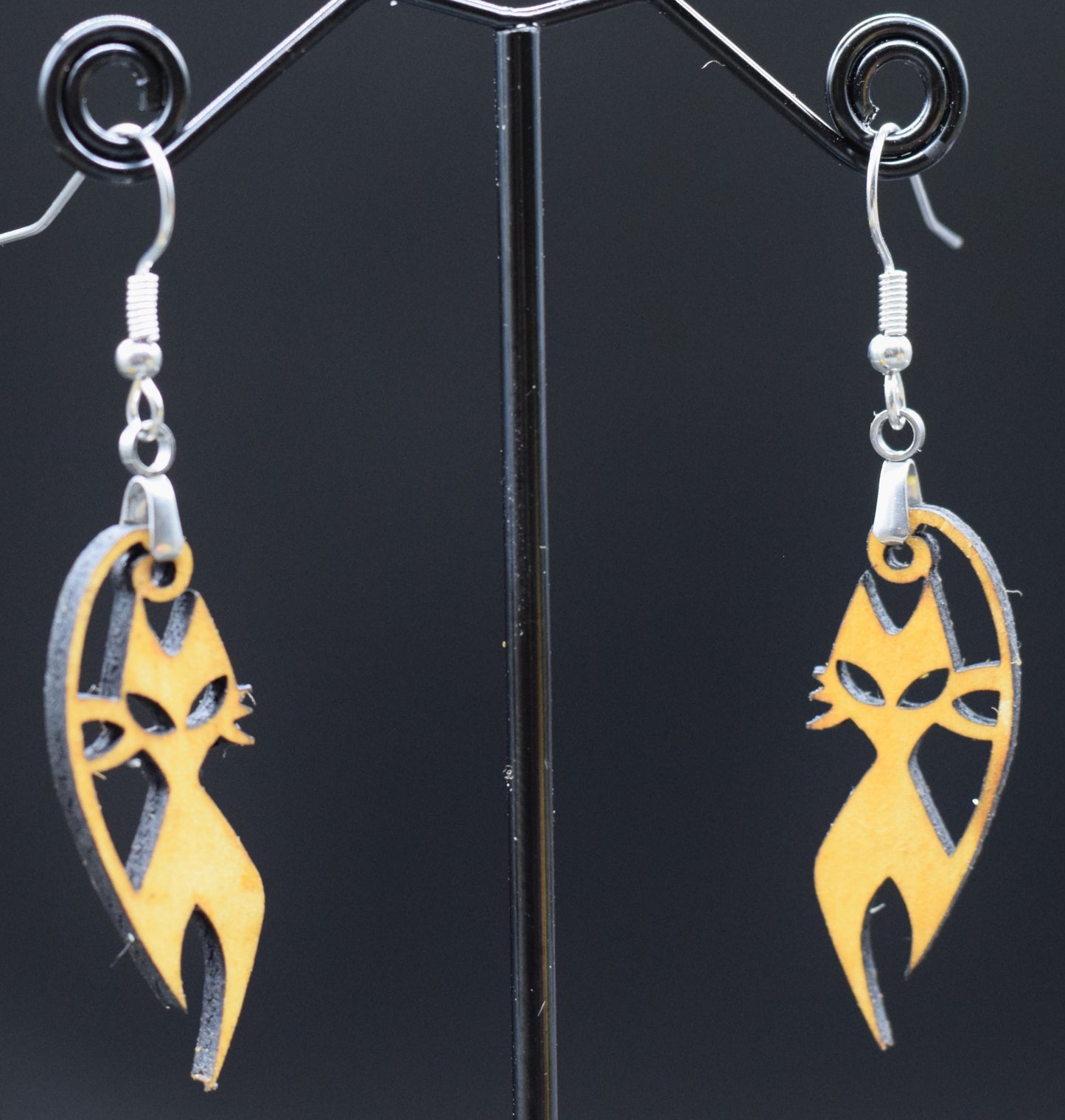 38mm Wooden Kitty Earrings on Stainless Steel Hooks