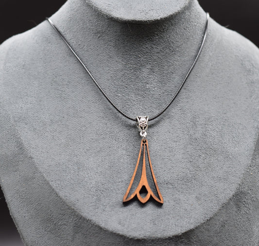 Wooden Tulip Pendant on Adjustable Leatherette Necklace